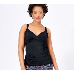 Lands' End Women's Top Plus Sz 24 Wrap Front Tankini Black A572787
